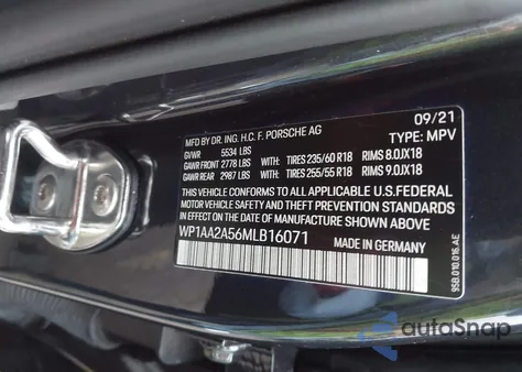 2021 Porsche Macan from USA, damaged, VIN WP1AA2A56MLB16071
